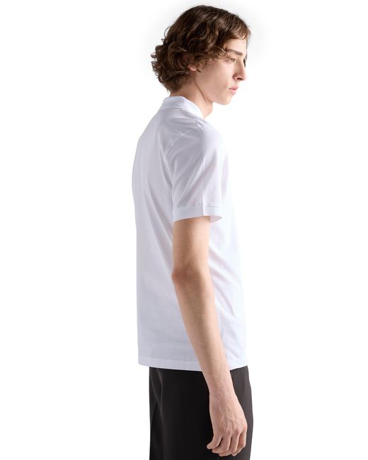 Prada White Logo-Badge Slim-Fit Cotton-Piqué Polo Shirt for men