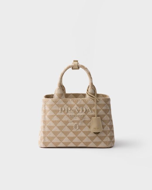 Prada Natural Small Embroidered Fabric Handbag