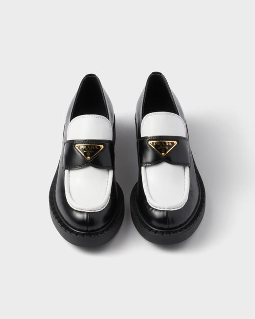 Prada Black Chocolate Two-Tone Brushed Leather Loafers
