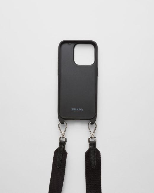 Prada Black Saffiano Leather Cover For Iphone 15 Pro