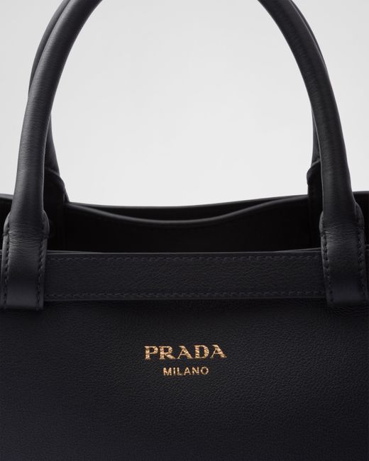 Prada Black Buckle Medium Leather Handbag With Double Belt