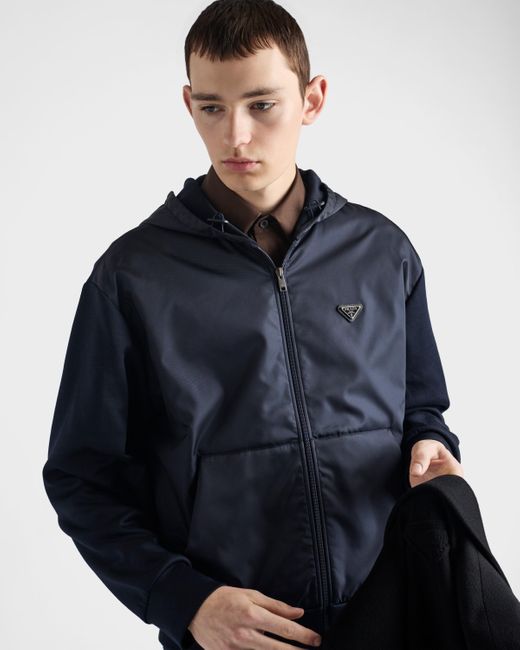 Sweat À Capuche En Coton Technique Et Re-Nylon Prada pour homme en coloris Blue