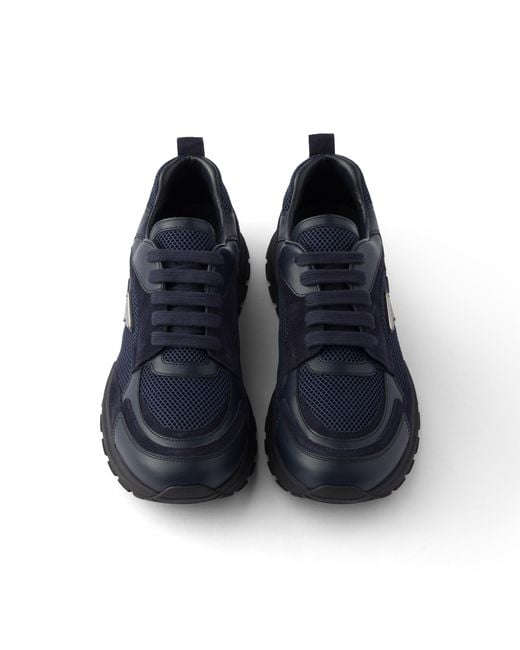 Prada Blue Prax Leather And Fabric Sneakers for men