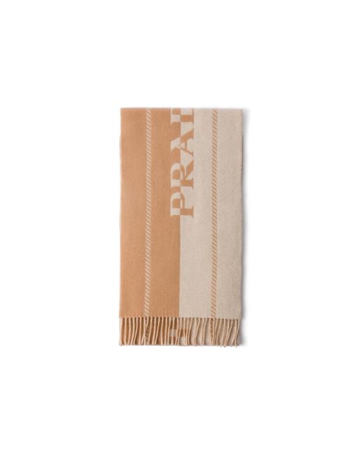 Prada Natural Small Wool Scarf With Jacquard Logo for men