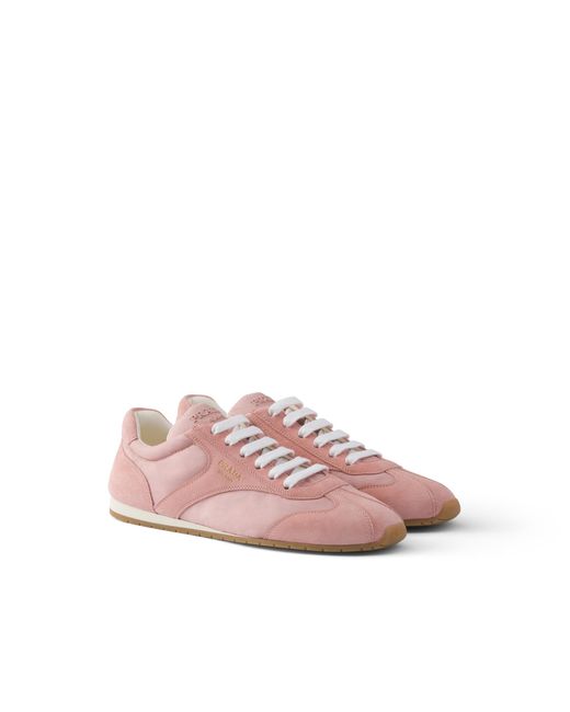 Prada Pink Re-Nylon And Suede Laced Sneakers