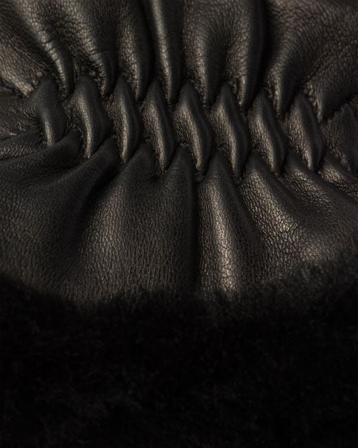 Prada Black Re-Nylon And Shearling Gloves, Size 7