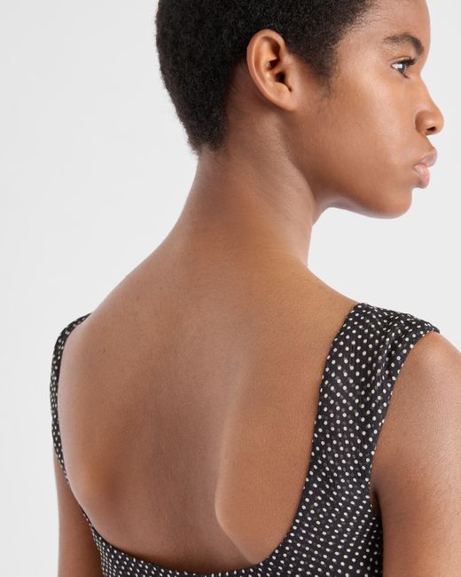 Prada Black Bralette-Top Aus Seiden-Chiffon Mit Punktmuster