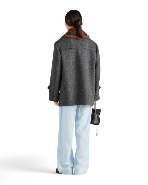 Prada Gray Double-Breasted Chevron Peacoat