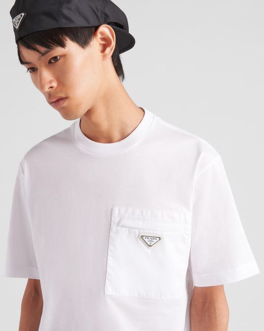 T-shirt In Jersey E Re-nylon di Prada in White da Uomo