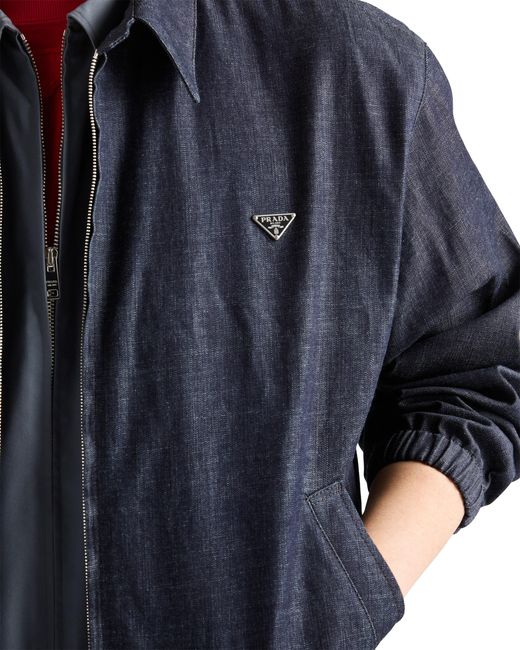 Prada Blue Chambray Denim Blouson Zipper Jacket for men