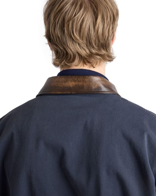 Prada Blue Cotton Jacket With Leather Details for men