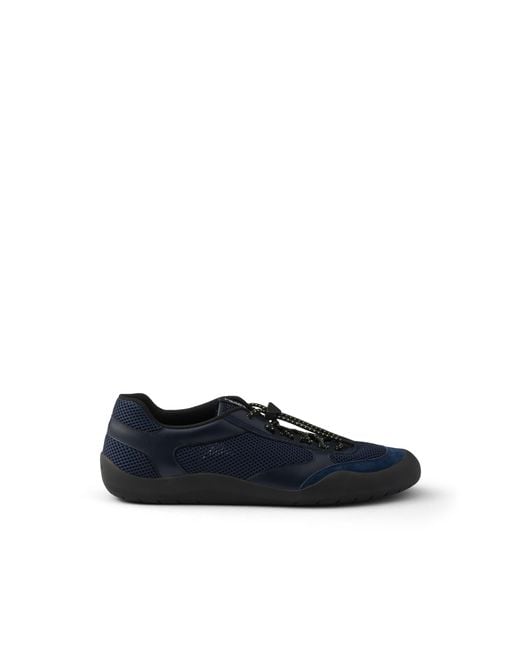 Prada Blue Speedrock Leather And Mesh Fabric Sneakers for men