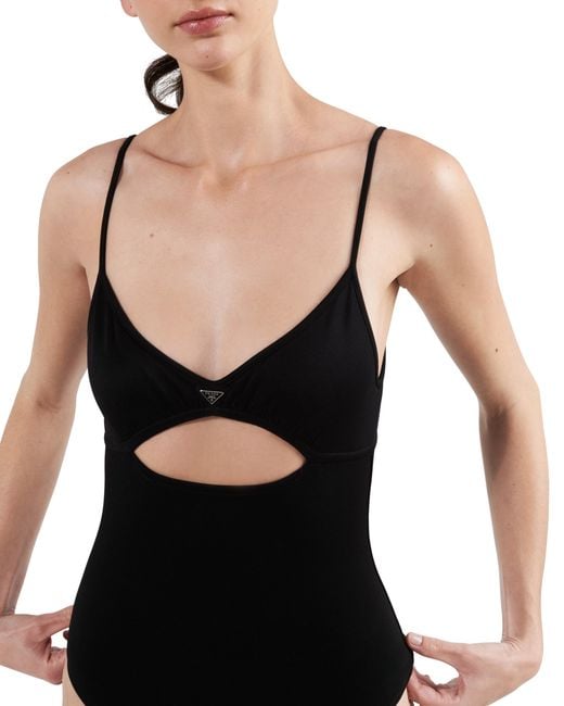 Prada Black Einteiliger Badeanzug Aus Interlock-Stoff, Damen, Größe