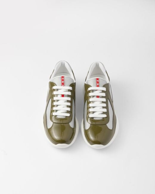 Prada Green America's Cup Vernice Bike Low Top Sneaker for men