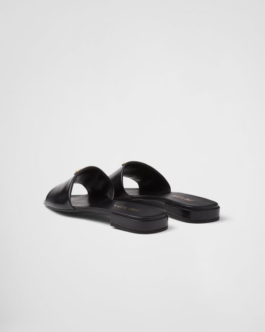 Prada Black Saffiano Patent Leather Slides