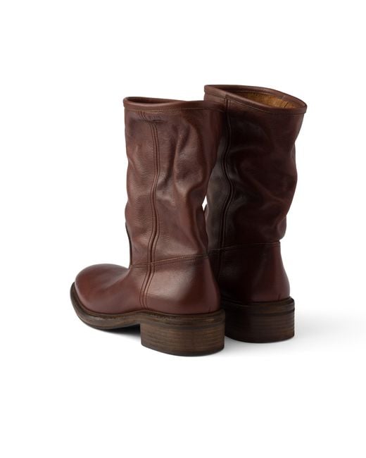 Prada Brown Vintage-Effect Leather Boots