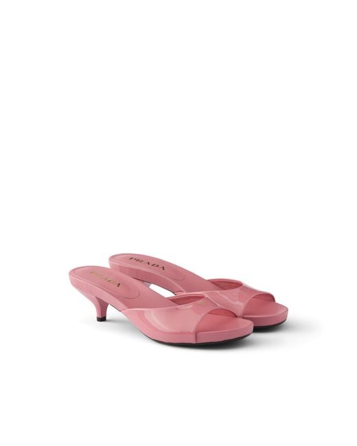 Prada Pink Patent Leather Kitten Heel Sandals, Petal