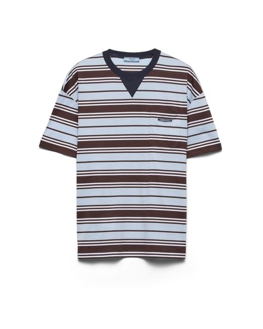 Prada Blue Striped Lisle Cotton T-Shirt