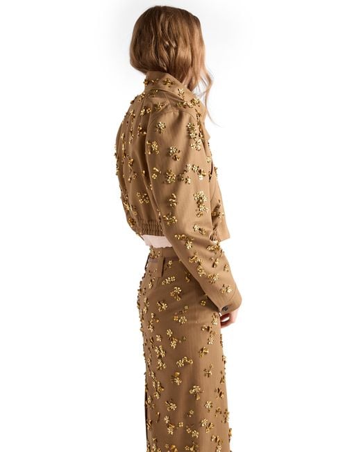 Prada Natural Embroidered Chevron Midi-Skirt