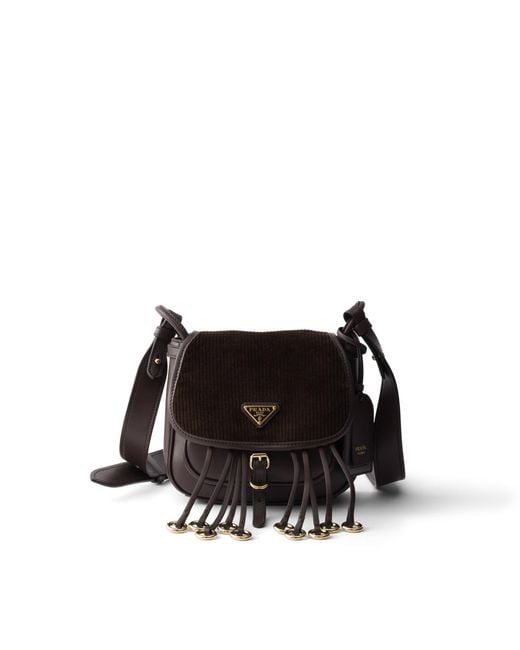 Prada Black Corsaire Corduroy And Leather Mini Shoulder Bag, Ebony