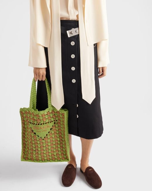 Prada Green Crochet Tote Bag