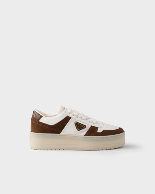 Prada White Downtown Bold Nappa Leather And Suede Sneakers