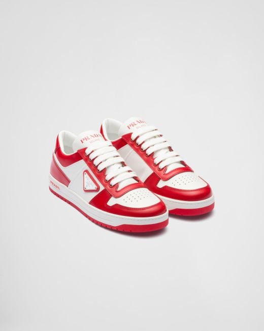 Prada Downtown Leather Sneakers in Red | Lyst