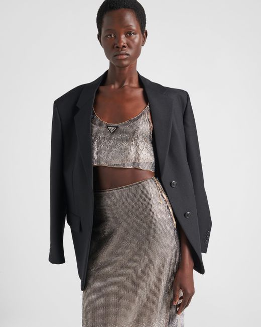 Prada Embroidered Rhinestone Mesh Midi skirt in Grey Lyst UK