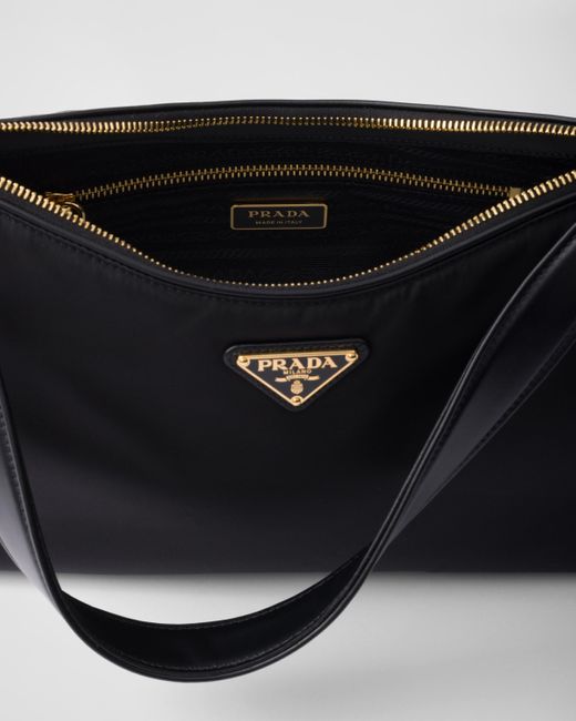 Prada Black Aimée Large Re-Nylon And Leather Shoulder Bag With Padlock