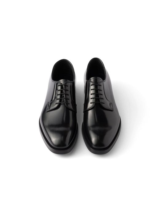 Prada Black Brushed Leather Lace-Up Shoes for men