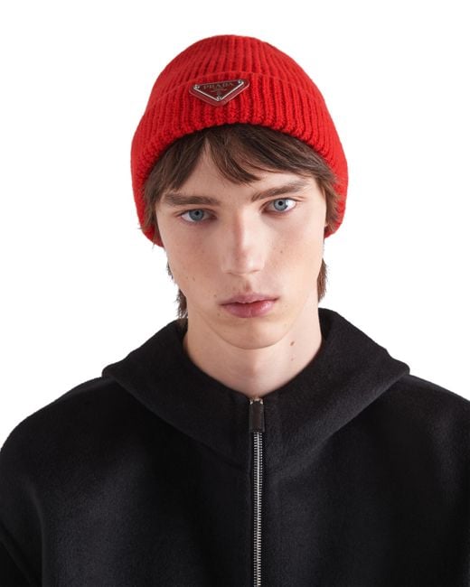 Prada Red Wool And Cashmere Beanie for men
