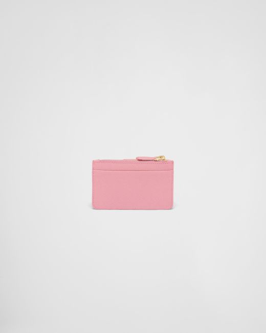 Prada Pink Saffiano And Smooth Leather Card Holder