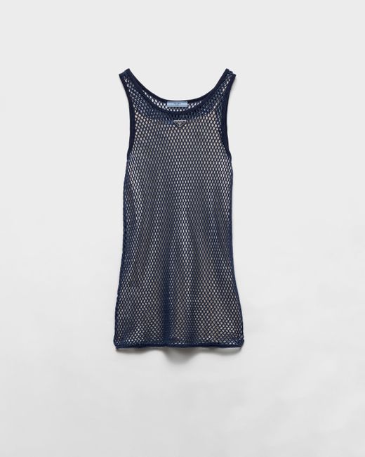 Prada Blue Kleid Aus Baumwoll-Meshgewebe