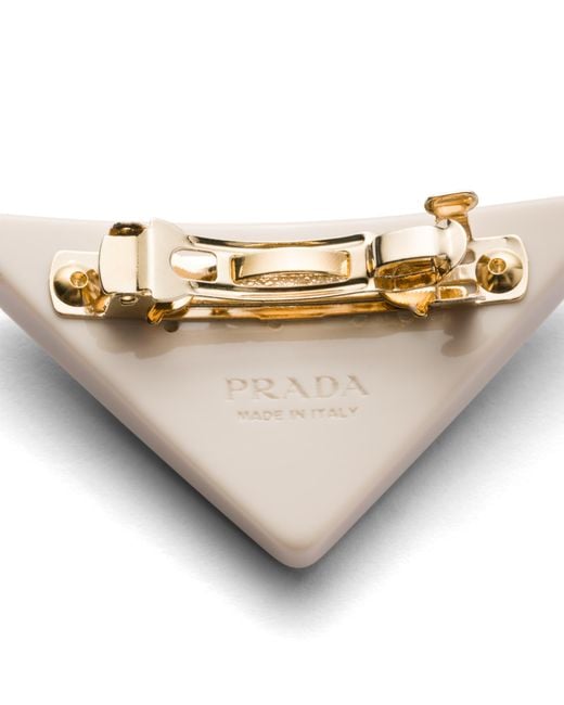 Prada White Triangle-Logo Hair Clip