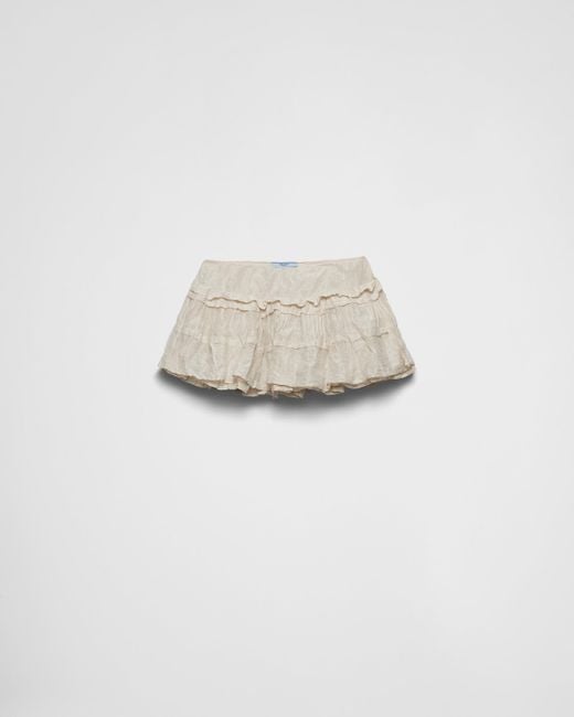 Prada White Antiqued Silk Miniskirt