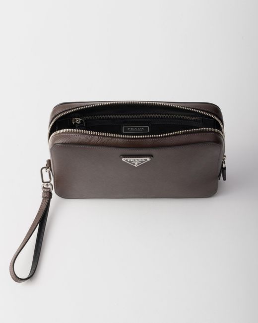 Pochette En Cuir Saffiano Prada pour homme en coloris Brown