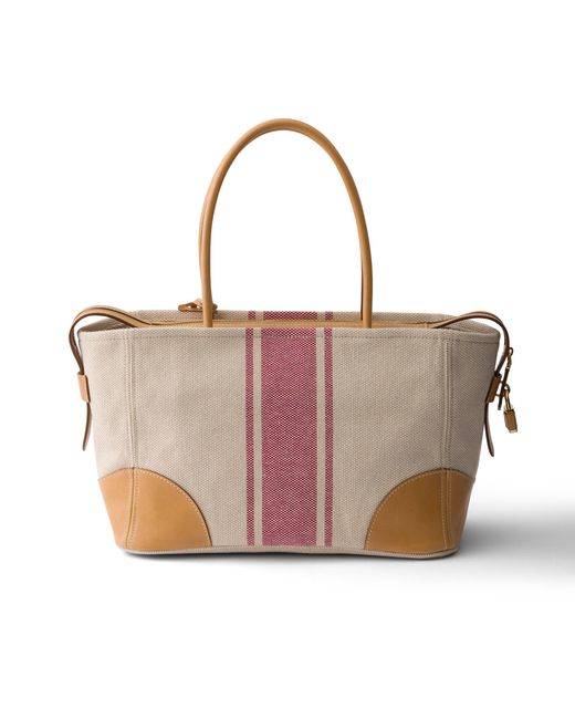 Prada Pink Large Canvas And Leather Tote Bag