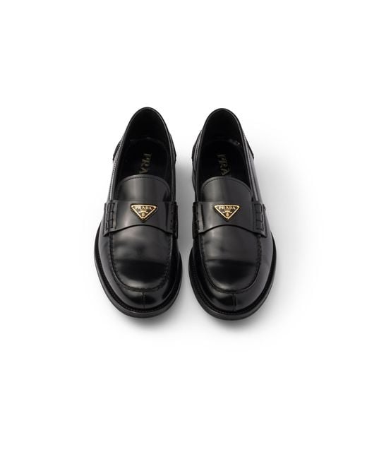 Prada Black Brushed Leather Loafers, Size 5 for men