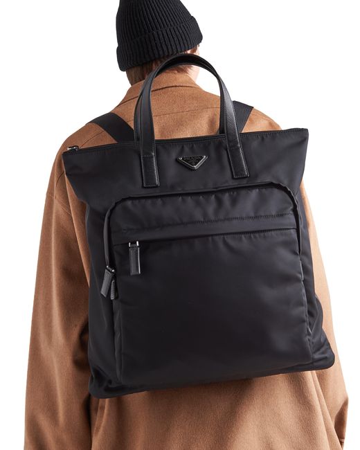 Prada Black Re-nylon And Saffiano Leather Tote Bag for men
