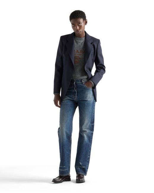 Jersey En Cachemir Y Lana Con Logo Mujer, Talla Prada de color Gray