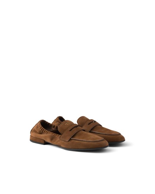 Prada Brown Shuffle Nubuck Leather Loafers