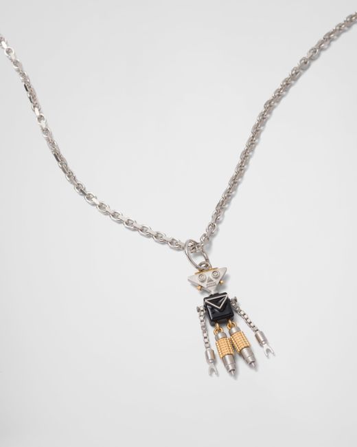 Prada White Robot Jewels Pendant Necklace for men