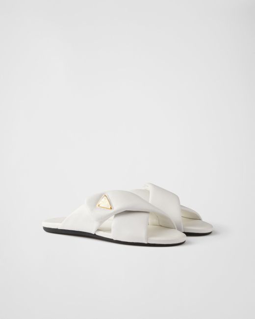 Prada White Padded Nappa Leather Slides