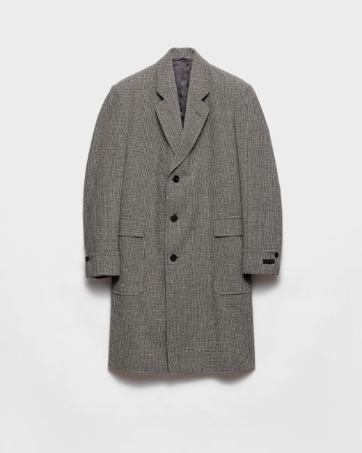 Prada Gray Single-Breasted Houndstooth Check Wool Coat for men