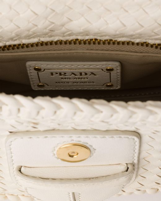 Prada Natural Woven Leather Mini Shoulder Bag