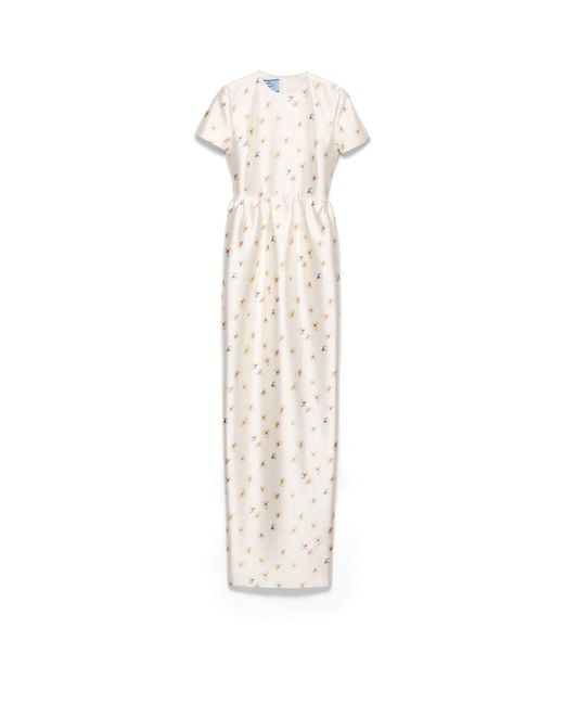 Prada White Long Floral Print Silk And Wool Dress