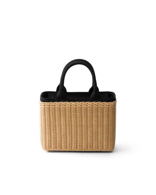 Prada Multicolor Medium Wicker And Canvas Tote Bag