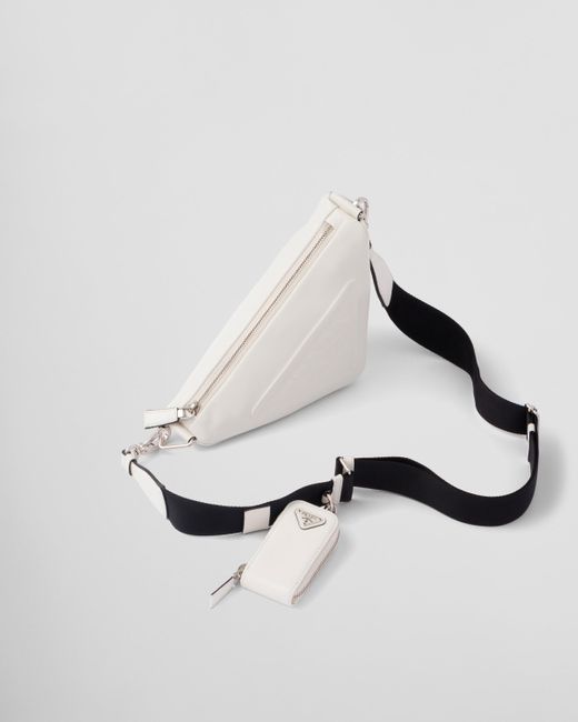 Prada White Triangle Leather Shoulder Bag