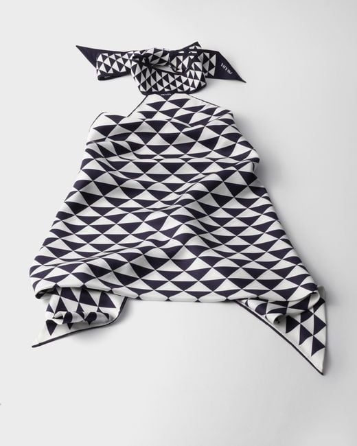 Prada White Printed Silk Twill Halter Top