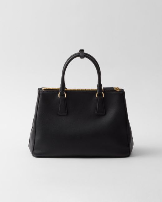Prada Black Large Galleria Leather Bag With Floral Appliqués
